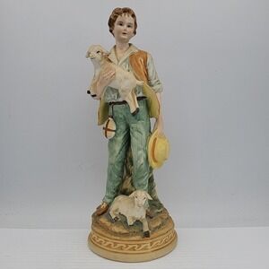 VTG Ethan‎ Allen Figurine Bisque Boy with Sheep #3211B 9" Hand Painted